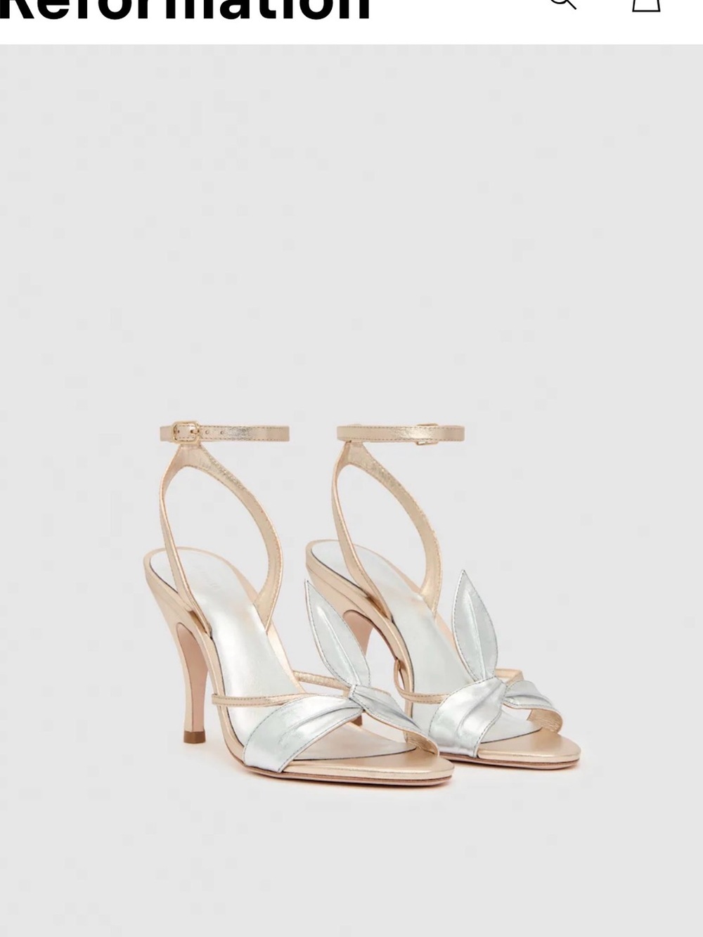 Reformation Metallic Silver Strappy Heeled Sandals